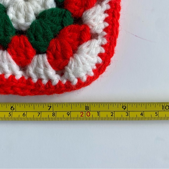 Crocheted Granny Square Christmas Stocking Mom Red Green 19” Long Hand Made EUC - Picture 9 of 16